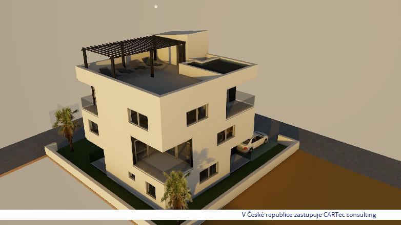 VIR - Prodej apartmánu se třemi ložnicemi, střešní terasou s bazénem v novostavbě domu - 70 m od moře